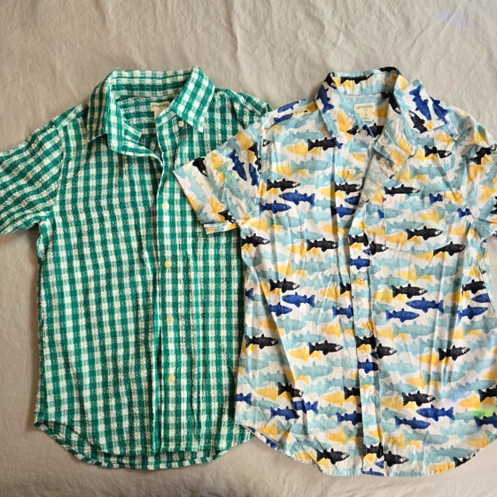 Crewcuts 2 Boys 10 Summer Short Sleeve Button Downs - Gingham Seersucker Fish